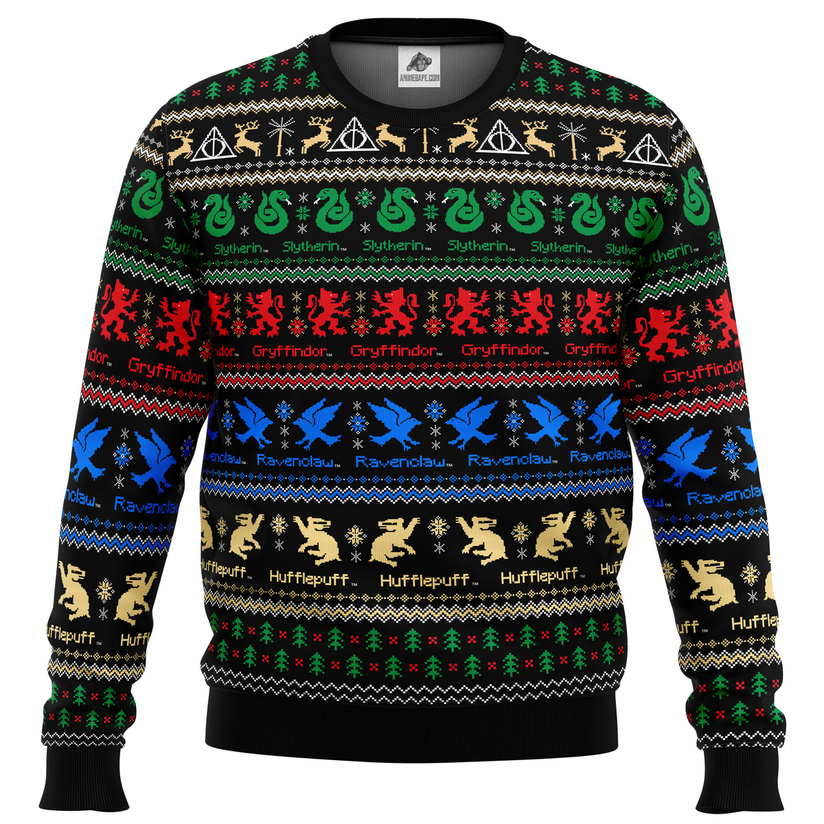 Exclusive Mockups for Branding and Packaging Design Harry Potter Hogwarts Houses Ugly Christmas Sweater - Image 1