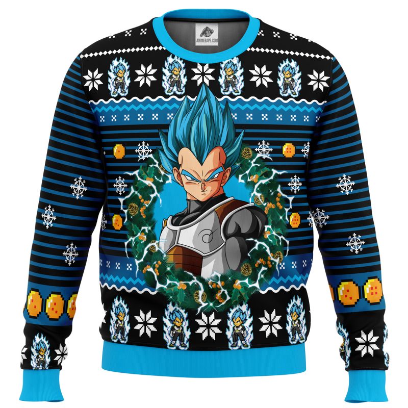 Super Saiyan Blue Vegeta ugly christmas sweater — premium AnimeBape design