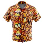Fire Type Starters Pokemon Button Up Hawaiian Shirt - Image 2