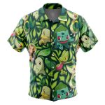 Grass Type Starters Pokemon Button Up Hawaiian Shirt - Image 3
