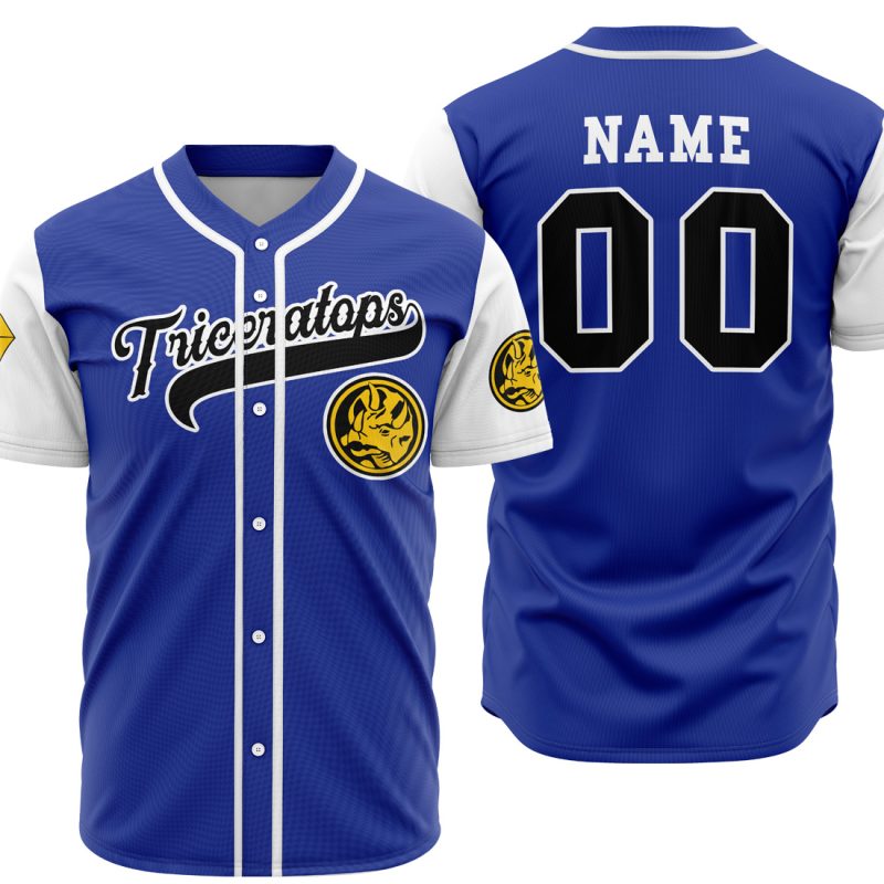 Personalized Triceratops Blue Power Rangers Baseball Jersey AnimeBape