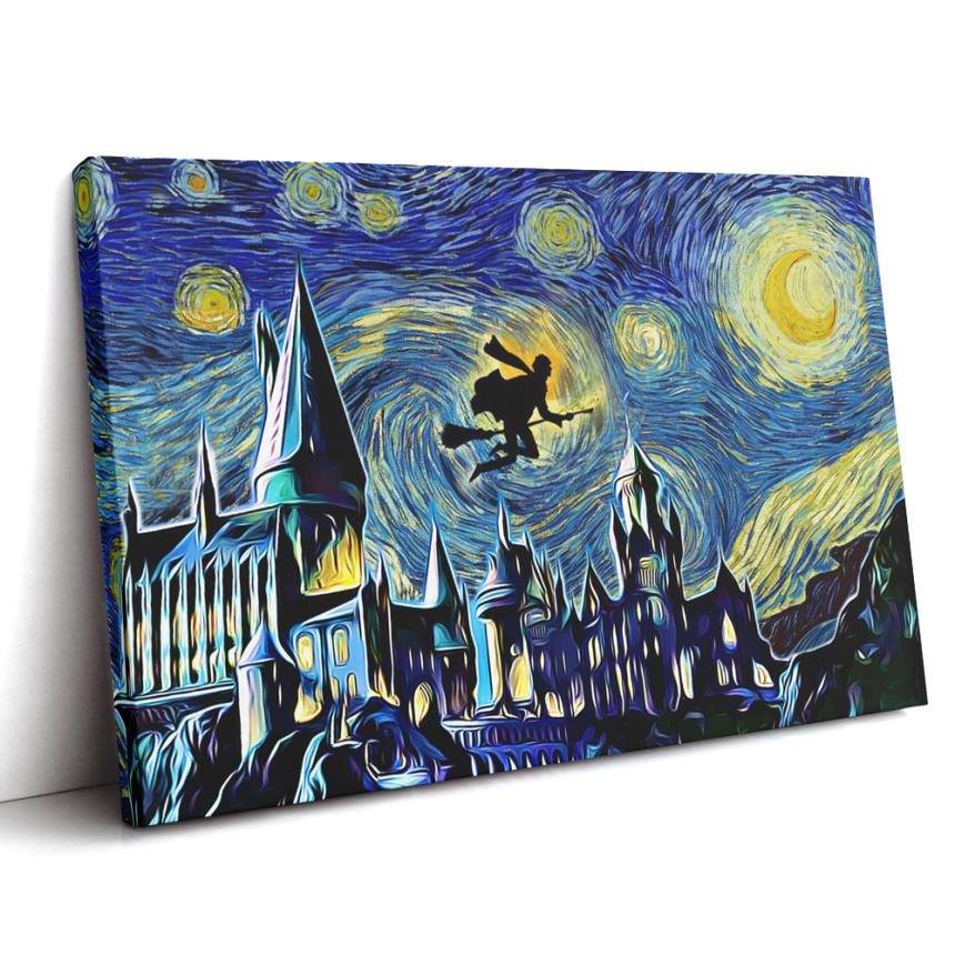 Harry Potter Starry Night Hogwarts Canvas Print Wall Art - AnimeBape