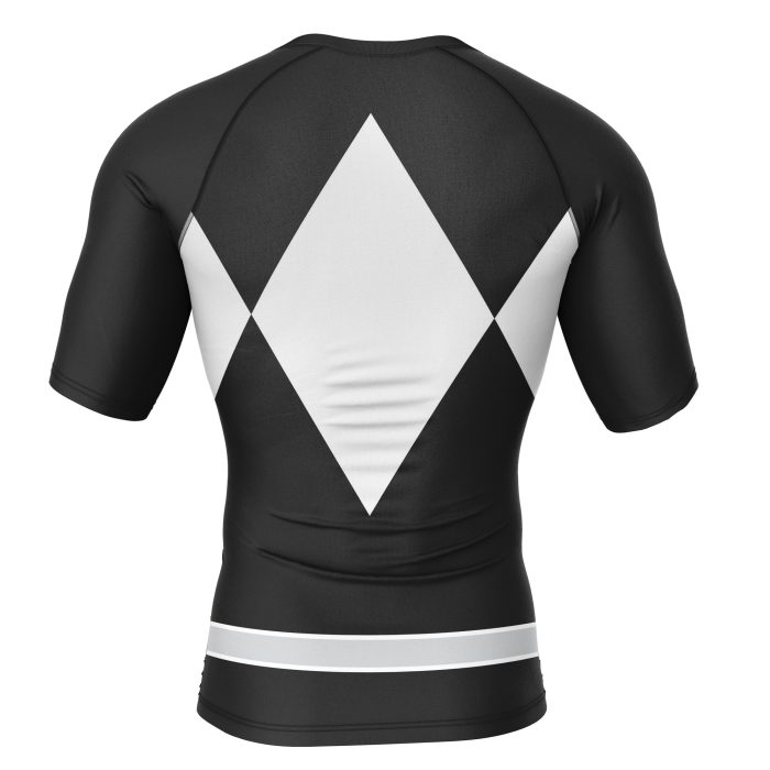 Black Ranger Mighty Morphin Power Rangers Short Sleeve Rash Guard Compression Shirt - Image 2