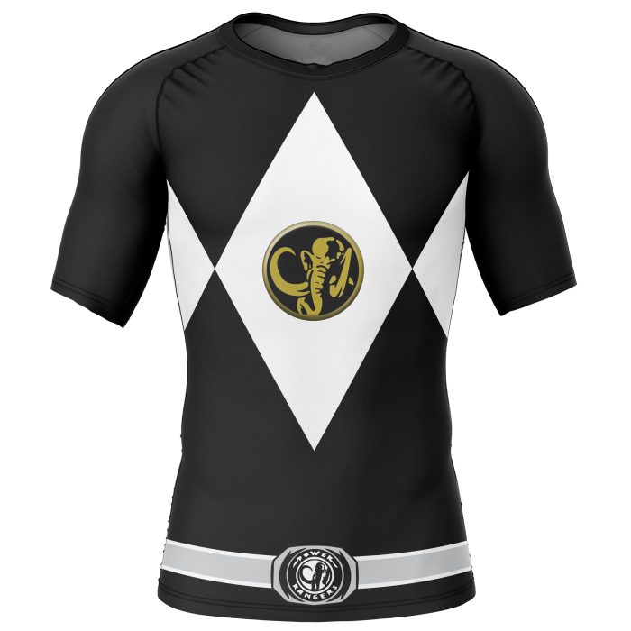 Black Ranger Mighty Morphin Power Rangers Short Sleeve Rash Guard Compression Shirt - Image 1