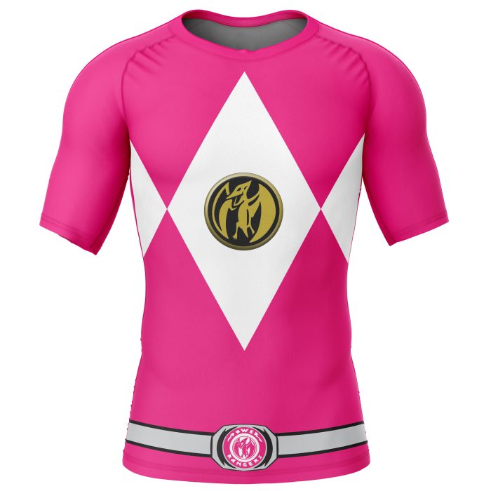 Pink Ranger Mighty Morphin Power Rangers Short Sleeve Rash Guard Compression Shirt - Image 1