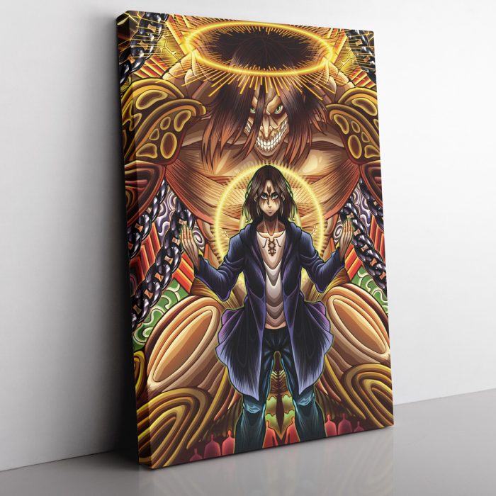 Trippy Eren Yeager Timeskip Attack on Titan Vertical Canvas Print Wall Art - Image 1