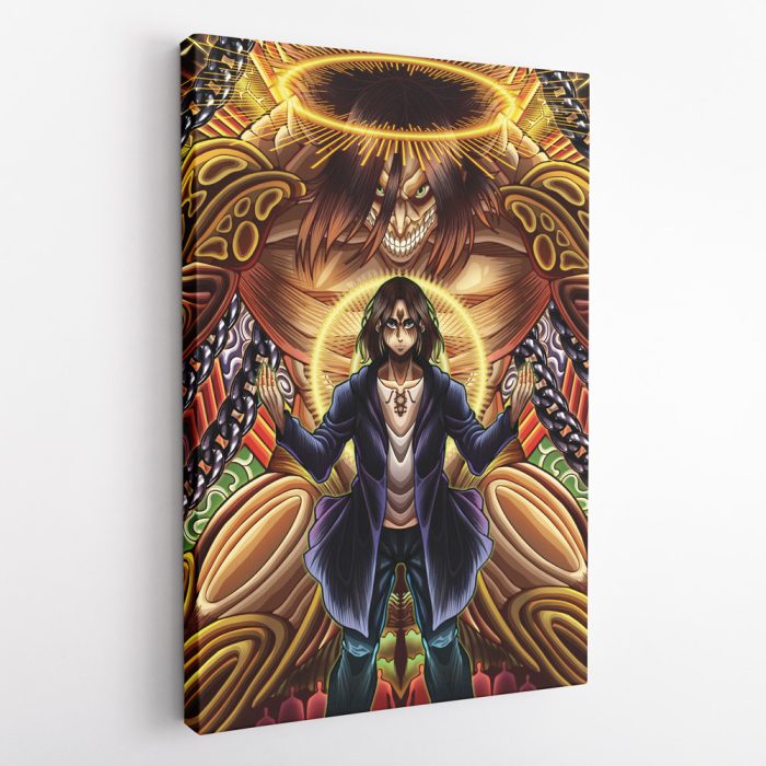 Trippy Eren Yeager Timeskip Attack on Titan Vertical Canvas Print Wall Art - Image 2
