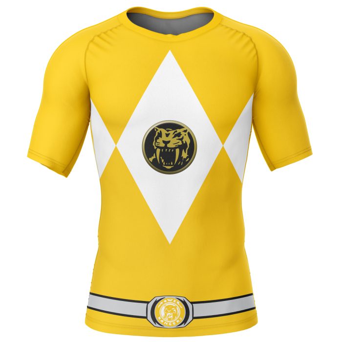 Yellow Ranger Mighty Morphin Power Rangers Short Sleeve Rash Guard Compression Shirt - Image 1