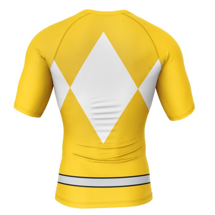 Yellow Ranger Mighty Morphin Power Rangers Short Sleeve Rash Guard Compression Shirt - Image 2