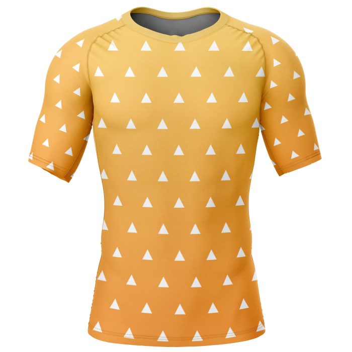 Zenitsu Agatsuma Demon Slayer Short Sleeve Rash Guard Compression Shirt - Image 1