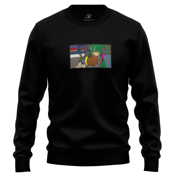 C.C. and Cheese kun Code Geass Embroidered Sweatshirt 1