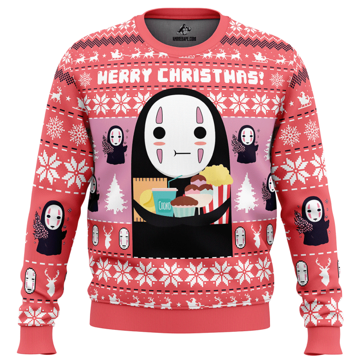 Merry Christmas No Face Spirited Away Ugly Christmas Sweater 1200