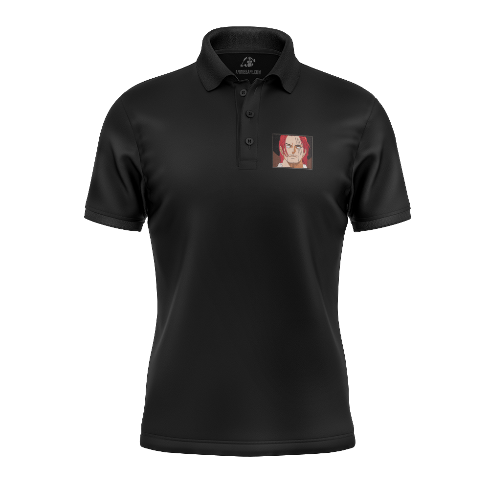 Red Hair Shanks Retangle One Piece Embroidered Polo Shirt