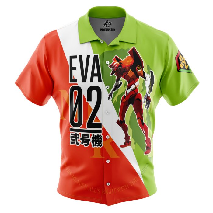 Asuka Langley Sohryu x Eva 02 Neon Genesis Evangelion Button Up Hawaiian Shirt - Image 1