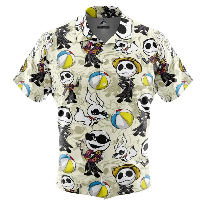 Jack Skellington Summer Vacation The Night Before Christmas Button Up Hawaiian Shirt - Image 1