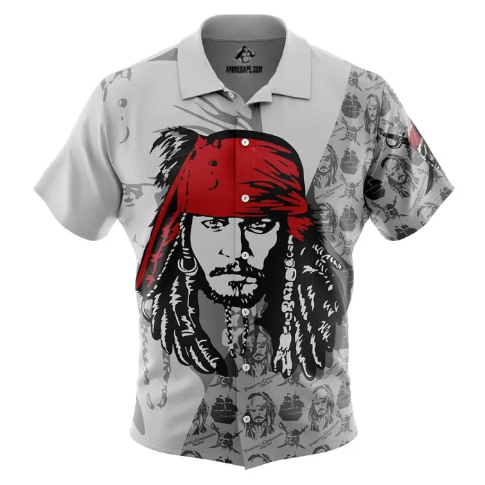 Jack Sparrow Pirates of the Caribbean Button Up Hawaiian Shirt - Image 1