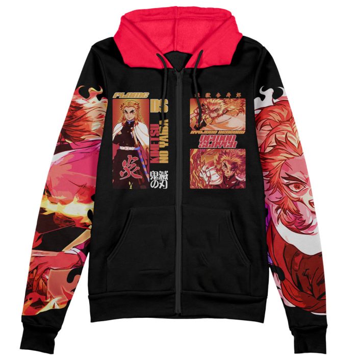 Streetwear Hoodie Kyojuro Rengoku V3 Demon Slayer Zip Jacket - Image 2