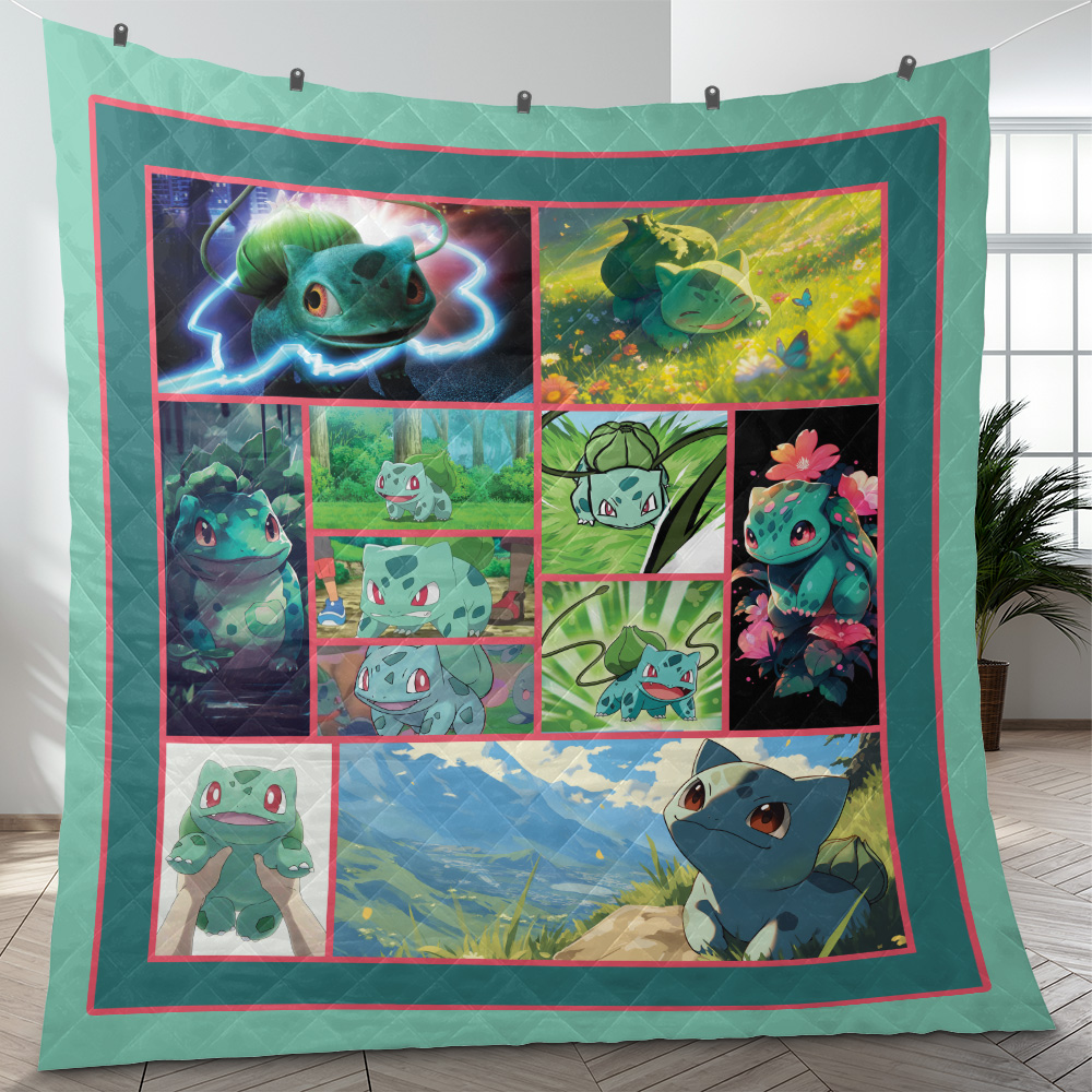 Pokemon Bulbasaur Collage Quilt Blanket