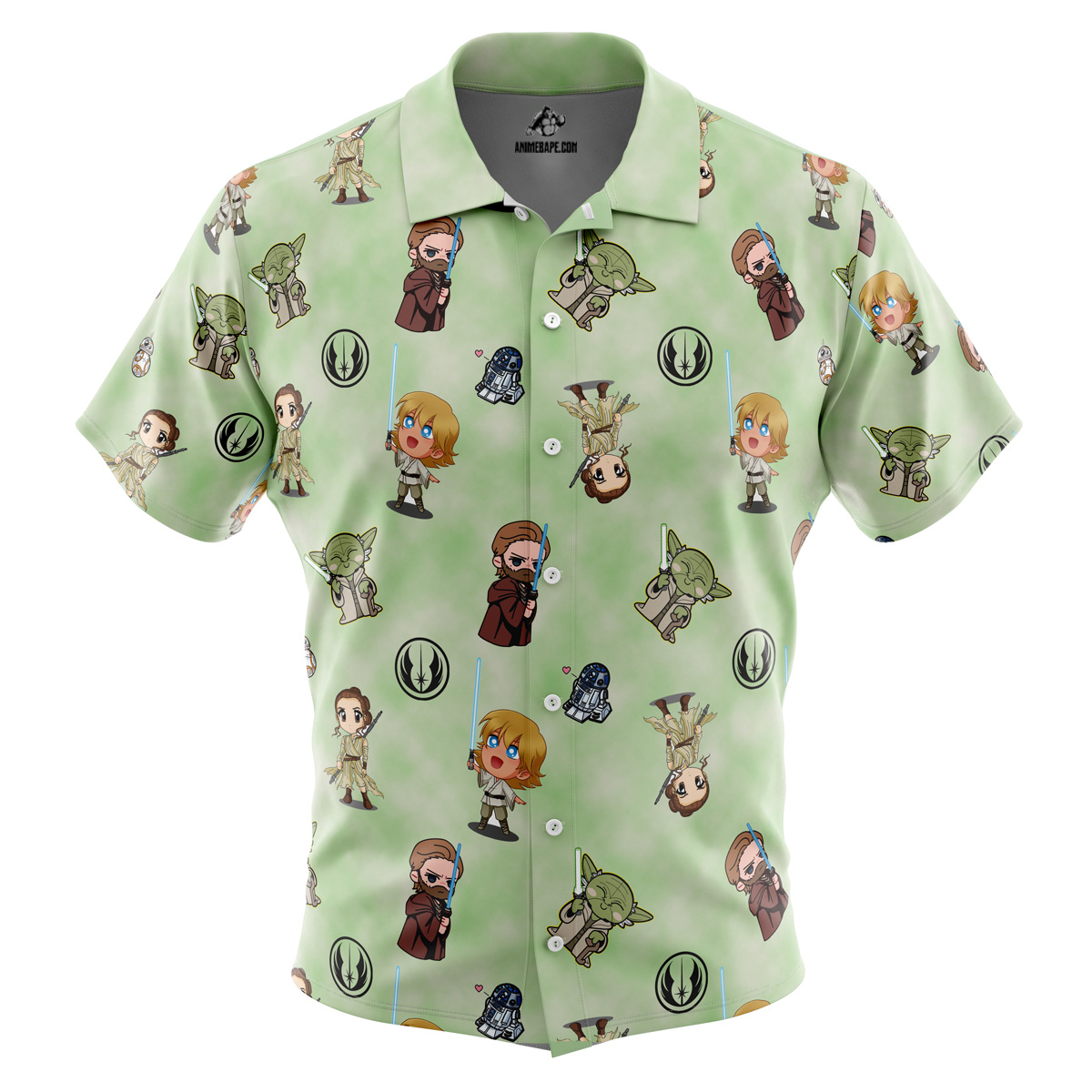 Chibi Jedi Masters Pattern Star Wars Pattern Button Up Hawaiian Shirt