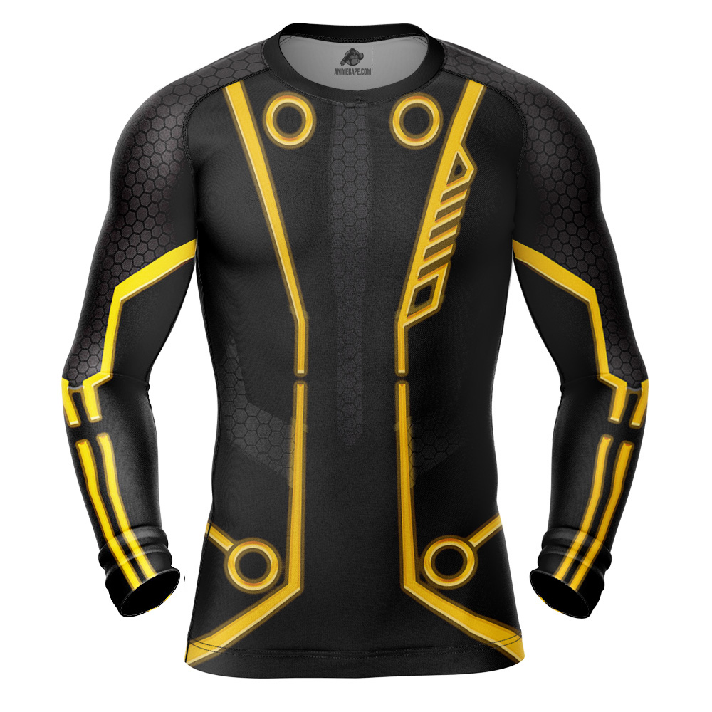 Yellow Circuits Uniform Tron Long Sleeve Rash Guard Compression