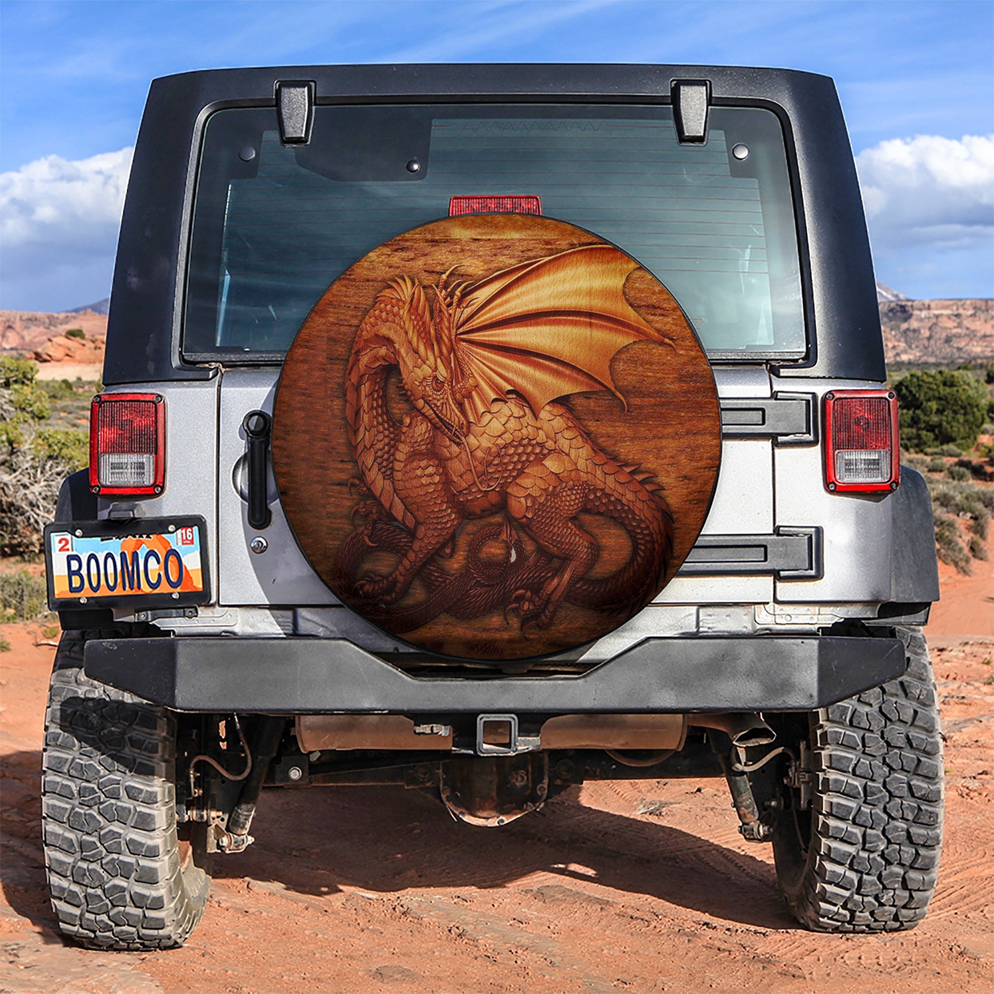 3D Dragon Art Jeep Spare Tire Cover for Campers and Car Lovers