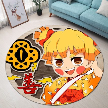 Demon Slayer Zenitsu Agatsuma Round Carpet Rug Bedroom Livingroom Home Decor 1