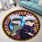 Gojo Vs Kakashi Stained Glass Round Carpet Rug Bedroom Livingroom Home Decor 1