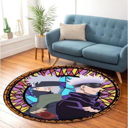 Gojo Vs Kakashi Stained Glass Round Carpet Rug Bedroom Livingroom Home Decor 2