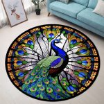 Peacock Pokemon Stained Glass Round Carpet Rug Bedroom Livingroom Home Decor 1