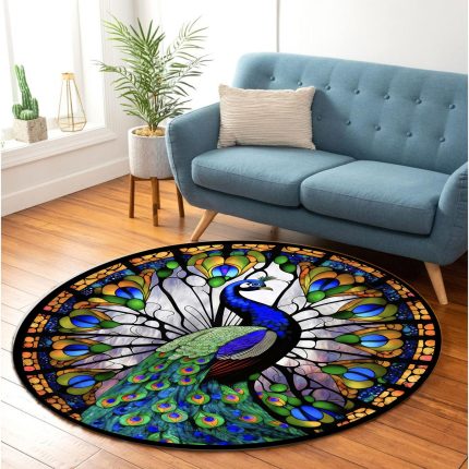 Peacock Pokemon Stained Glass Round Carpet Rug Bedroom Livingroom Home Decor 2
