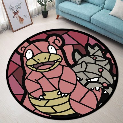 Slowbro Pokemon Stained Glass Round Carpet Rug Bedroom Livingroom Home Decor 1