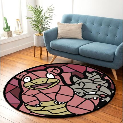 Slowbro Pokemon Stained Glass Round Carpet Rug Bedroom Livingroom Home Decor 2