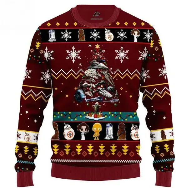 Star Wars Ugly Christmas Sweater Brown Red Fun Holiday Gift Idea Star Wars Ugly Christmas Sweater Brown Red - Fun Holiday Gift Idea - Image 1