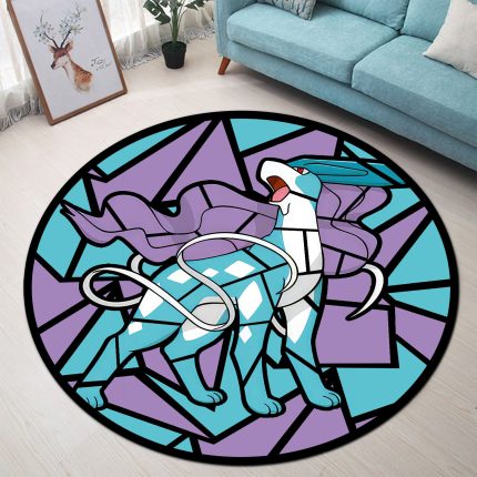 Suicune Pokemon Stained Glass Round Carpet Rug Bedroom Livingroom Home Decor 1