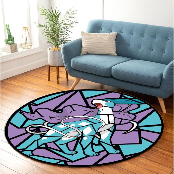 Suicune Pokemon Stained Glass Round Carpet Rug Bedroom Livingroom Home Decor 2