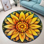 Sunflower Green Stained Glass Round Carpet Rug Bedroom Livingroom Home Decor 1