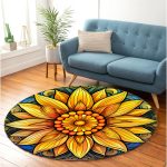 Sunflower Green Stained Glass Round Carpet Rug Bedroom Livingroom Home Decor 2