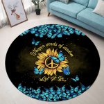Sunflower Let It Be Butterfly Round Carpet Rug Bedroom Livingroom Home Decor 1