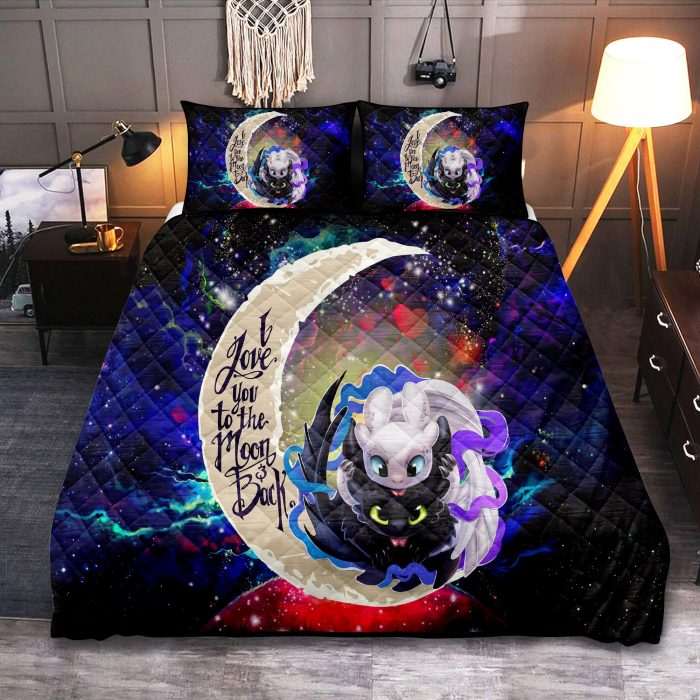 Toothless And Light Fury How To Train Your Dragon Love You To The Moon Galaxy Quilt Bed Sets 1
