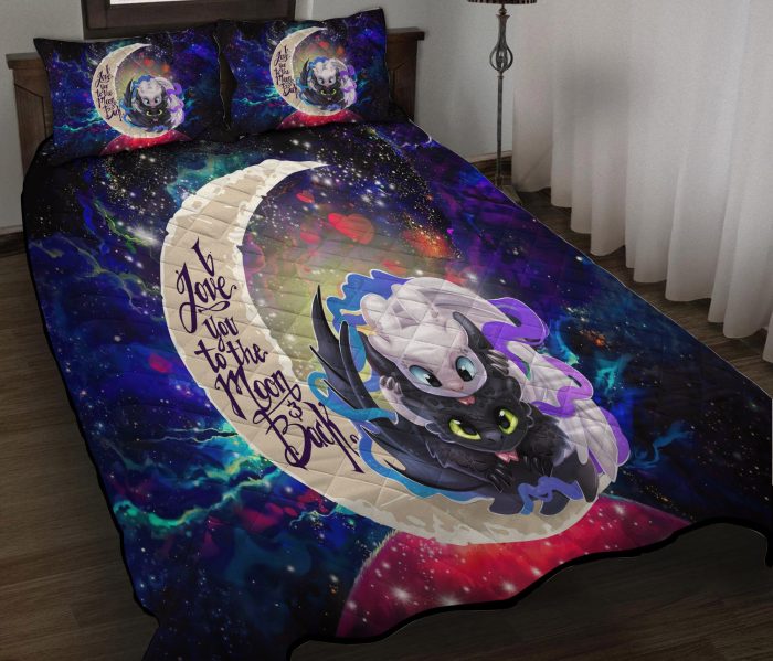Toothless And Light Fury How To Train Your Dragon Love You To The Moon Galaxy Quilt Bed Sets 2