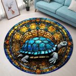 Tortoise Turtle Stained Glass Round Carpet Rug Bedroom Livingroom Home Decor 1
