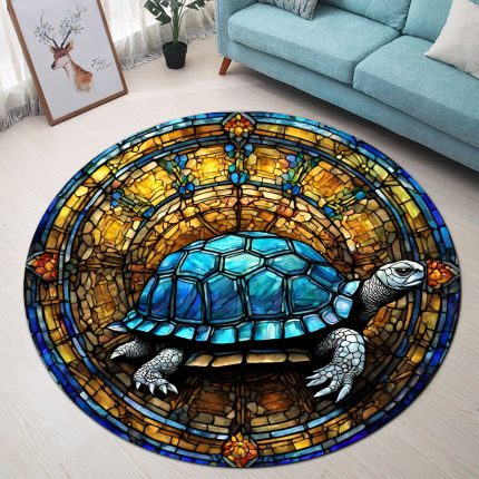 Tortoise Turtle Stained Glass Round Carpet Rug Bedroom Livingroom Home Decor 1