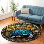 Tortoise Turtle Stained Glass Round Carpet Rug Bedroom Livingroom Home Decor 2
