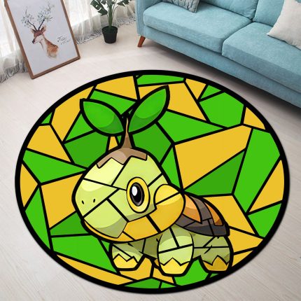 Turtwig Pokemon Stained Glass Round Carpet Rug Bedroom Livingroom Home Decor 1