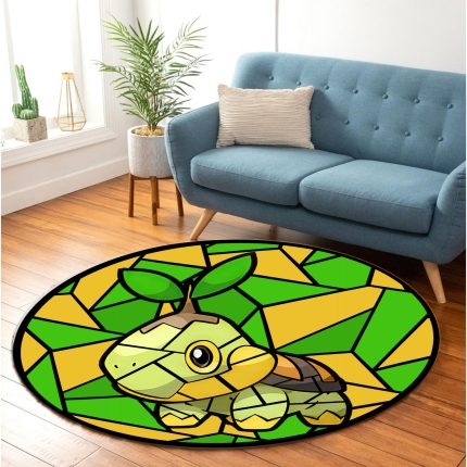 Turtwig Pokemon Stained Glass Round Carpet Rug Bedroom Livingroom Home Decor 2
