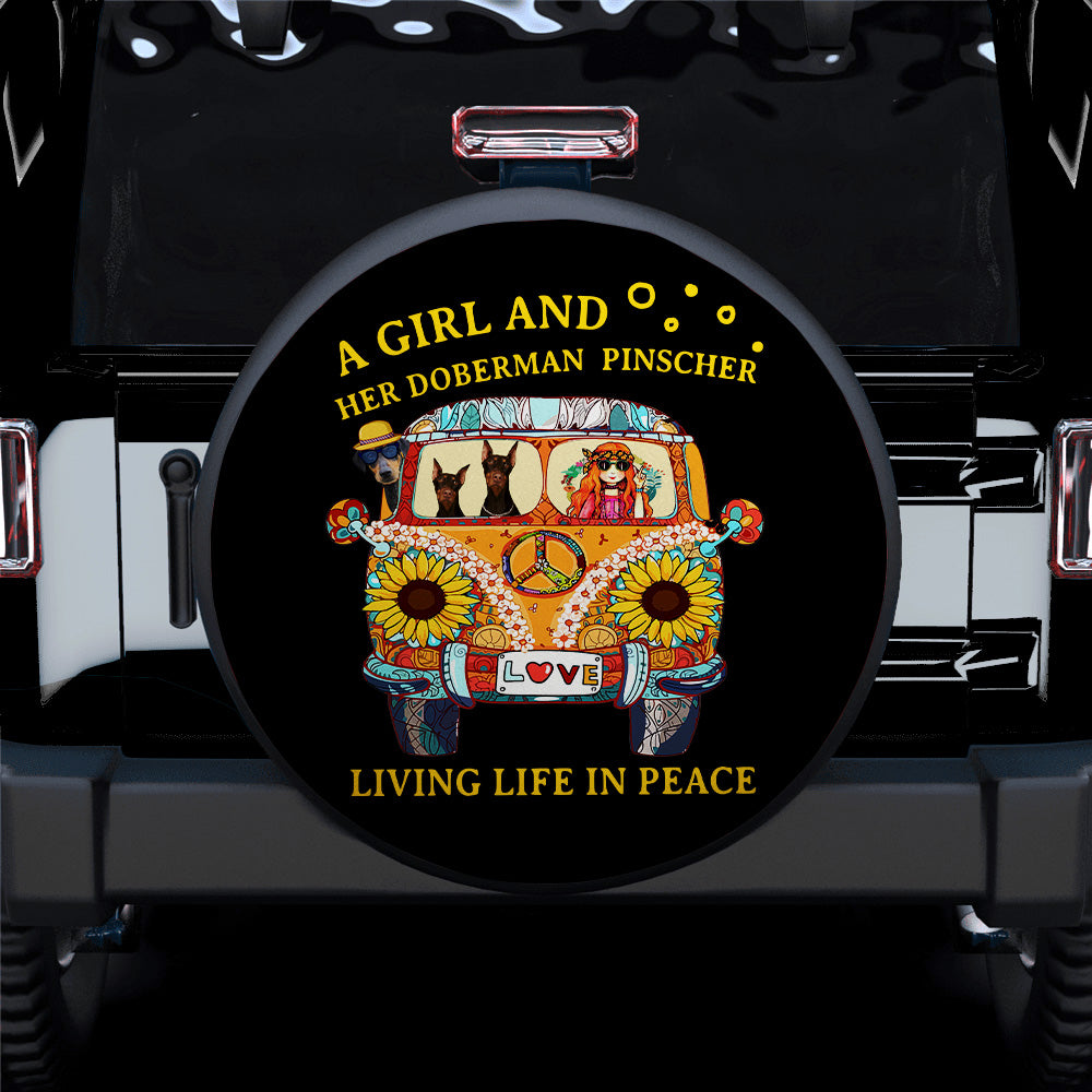 Boho Girl Doberman Pinscher Jeep Car Spare Tire Cover Gift for Campers