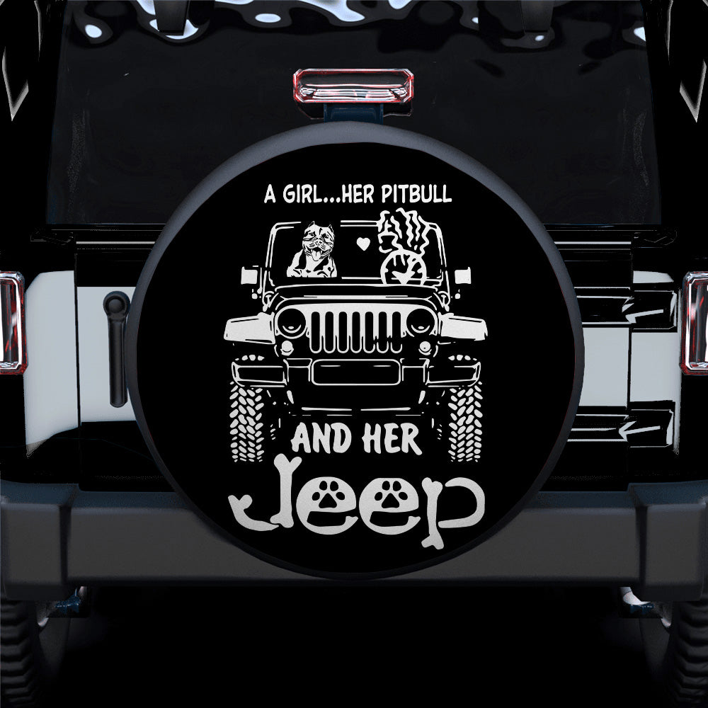 Girl and Pitbull Design Jeep Spare Tire Cover for Campers Gift