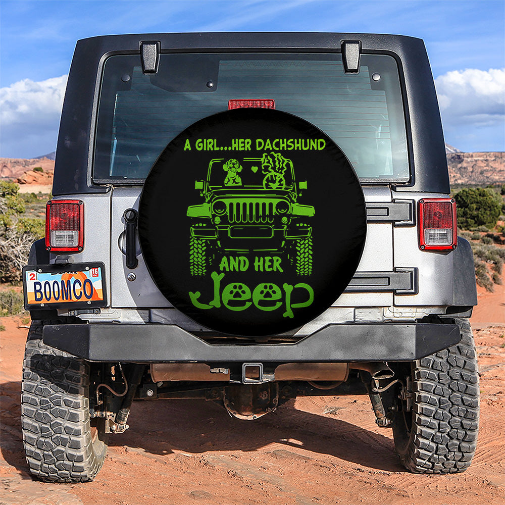 Dachshund Jeep Spare Tire Covers Gift for Campers - Green Design