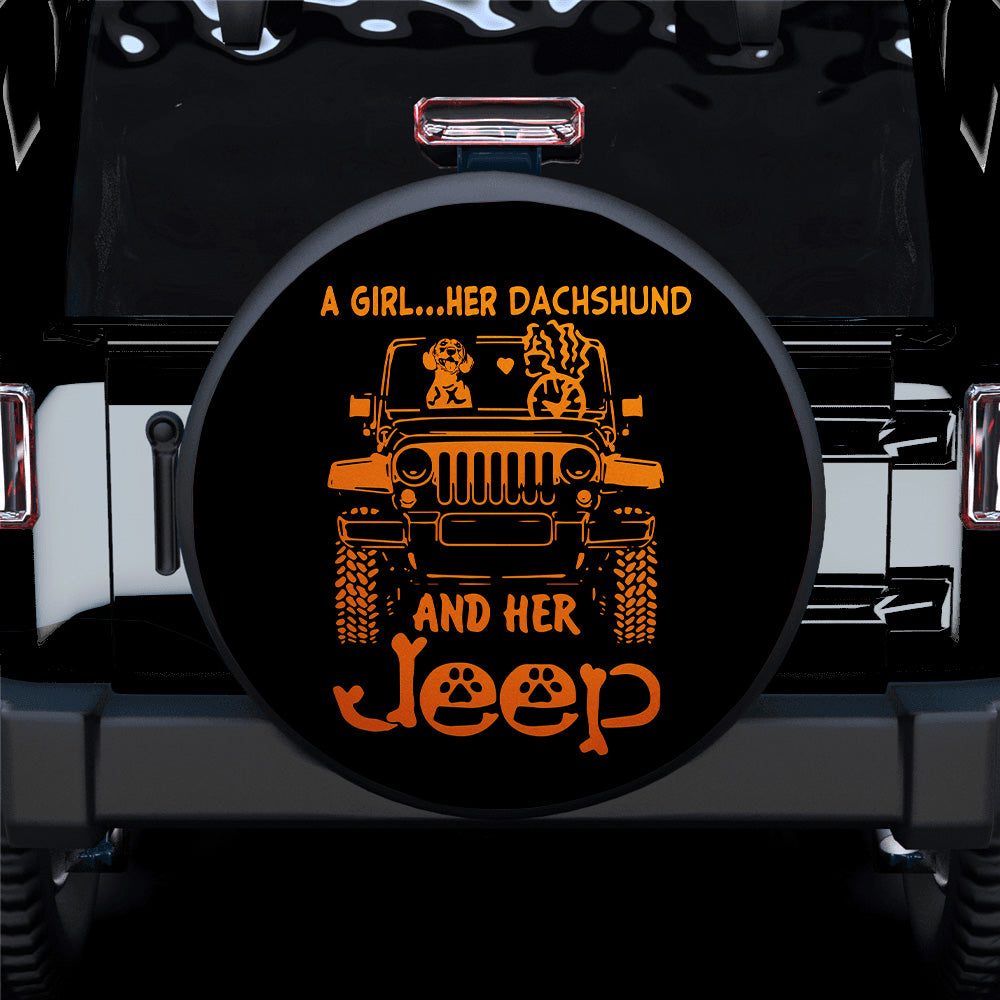 Girl Dachshund Jeep Spare Tire Covers Gift for Campers Orange