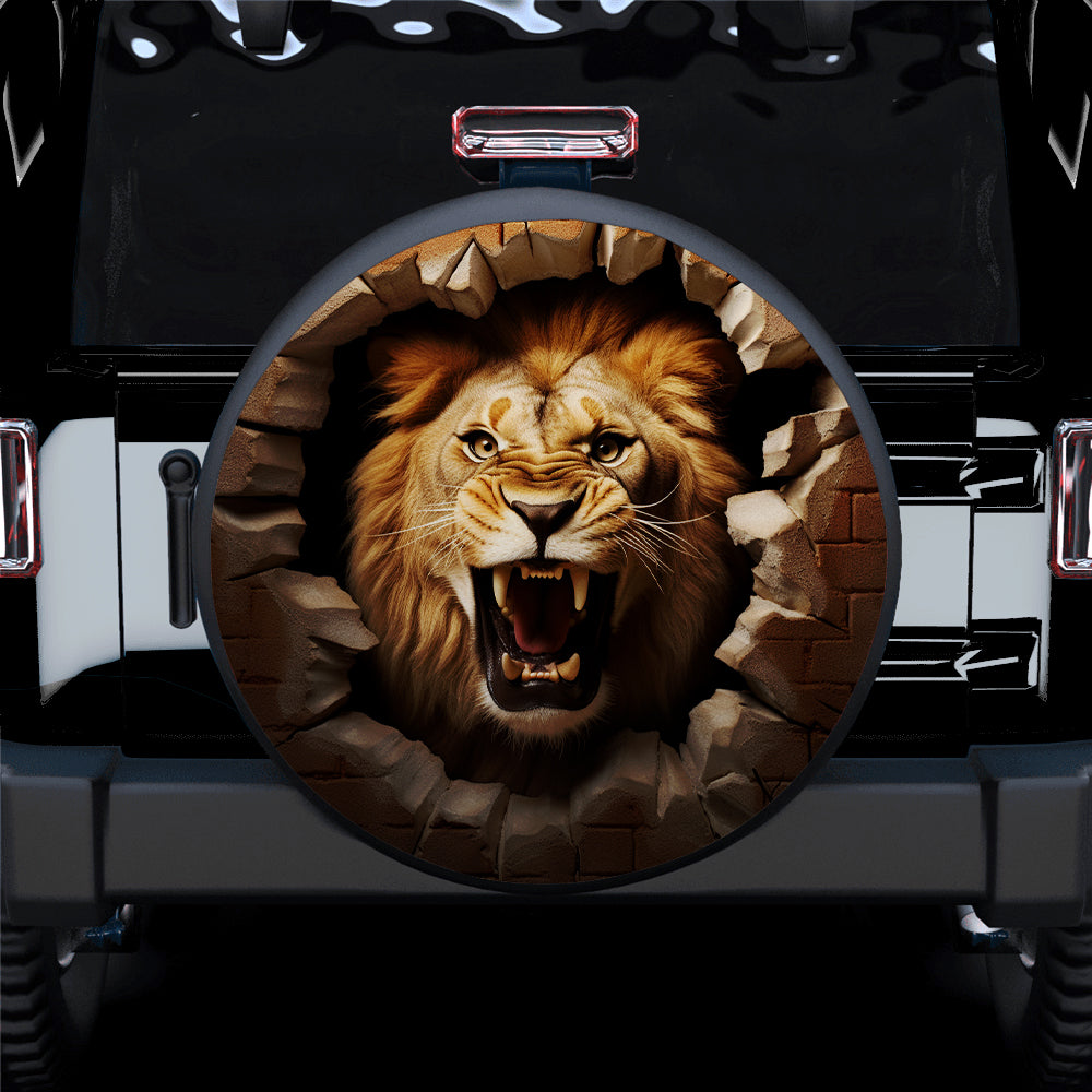 Lion Wall Attack Design Jeep Spare Tire Cover - Great Gift for Campers